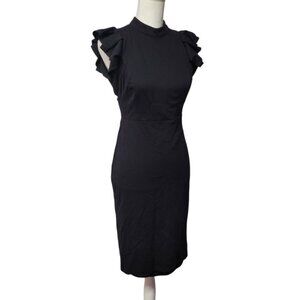 Lulus Black Dress Open Back Fitted Zip Back Ruffle Cap Sleeve Womens Medium